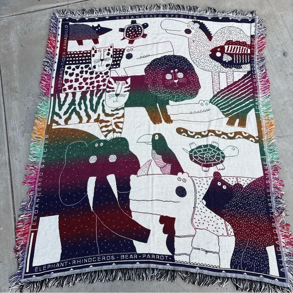 Crown Crafts Fringe Blanket Throw 48x60 Inches Zoo Animals Rainbow Colors